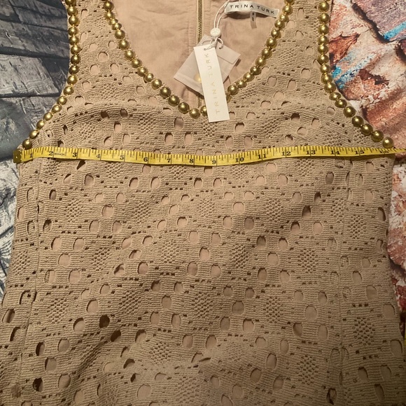 Trina Turk| Two Harbors Top  Beige | Contrast metallic beading at neckline  Sz S - Picture 8 of 9